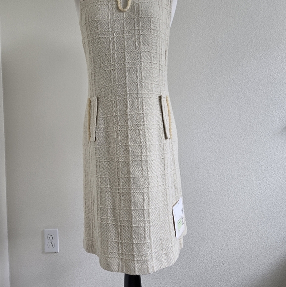 NWT St. John Couture Tweed  Shift Dress Beads Details Cream size 10 - Picture 3 of 16
